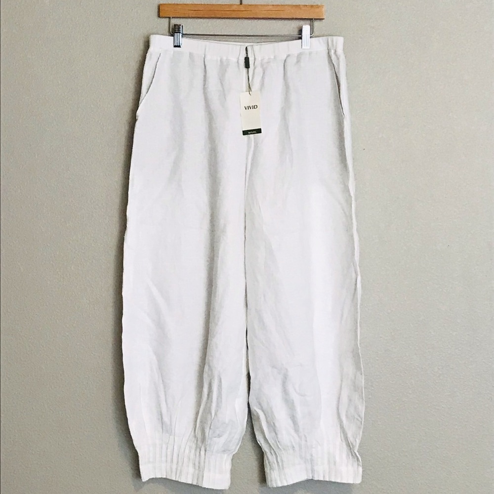 Stunning 100% Linen Vivid Crumpled Hem Pants
